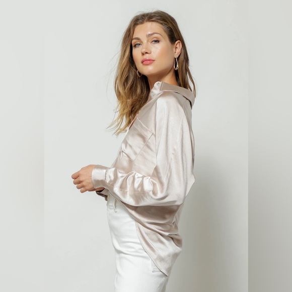 Line & Dot Dolly Long Sleeve Button Up - Oyster - Picture 4 of 5